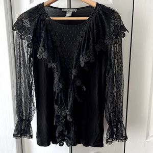 Kate and Mallory black lace ruffle blouse NWOT
